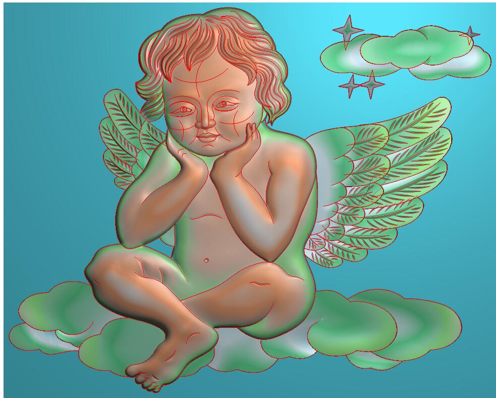 天使2 759-609-25_欧式天使人物壁画带翅膀天使壁挂背景墙精雕图浮雕图